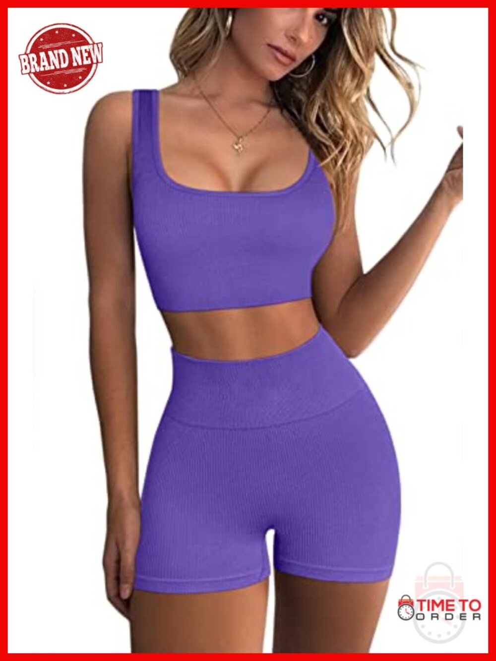 Seamless Ribbed Crop Tank and High Waist Shorts Yoga Workout Set